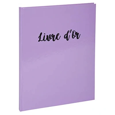 Image de Exacompta Réf. 47667E 1 Livre d&#039;or Aquarel Format vertical 27 x 22 cm Tranche or avec titre en lettres noires 100 pages blanches unies Coloris : Mauve