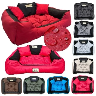 Image de KING DOG Un lit pour très Grands Chiens XXL 130x105 cm Coussin imperméable Chien Canapé adapté au Lavage Moelleux et Douillet, Super Doux Made in EU Rouge