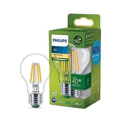 Image de Philips, ampoule LED Ultra Efficient Classe A, 40W, culot E27, blanc chaud 2700K, transparante