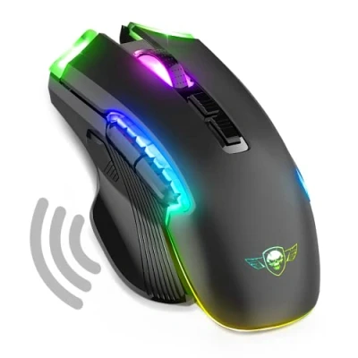 Image de Spirit Of Gamer Souris sans Fil Rechargeable 8 Boutons Programmables Capteur Optique 4800 DPI Rétroéclairage RGB Personnalisable Gaming Mouse Ergonomique avec Repose Pouce