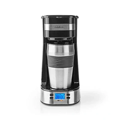 Image de NEDIS Cafetière Filtre à café 0,4 l 1 tasse Minuterie d&#039;allumage Noir/argenté