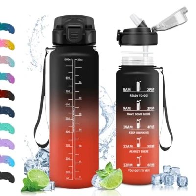 Image de Vikaster Bouteille, Gourde avec Paille 1000ml, sans BPA, Étanche &amp; Réutilisable, Bouteille Ouvrir en Un Clic, Convient pour la Gym, Le Yoga, Camping, Randonnée