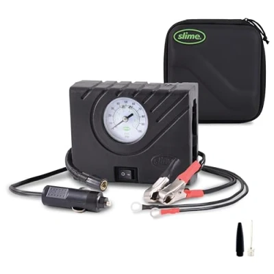 Image de Slime 40061 95 Gonfleur pour pneus, Power Sport scooters et mobylettes, compact, léger, analogique, comprend une lampe à LED un tuyau raccordement rapide, gonflage en 12 min