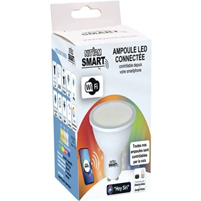 Image de NITYAM SMART Ampoule LED connectée Spot 4.7W 400 Lumens Culot GU10 Couleur d&#039;éclairage Multicouleurs (RGB) + Changement de blancs (CCT) Angle 100