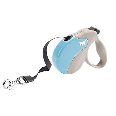 Image de Ferplast Laisse Chien Enrouleur Amigo Small, pour Petits Chiens jusqu&#039;à 15 Kg. Sangle Extensible Max 5 m. Bouton de Verrouillage et déverrouillage Unique, Beige, Couvercle Bleu Clair