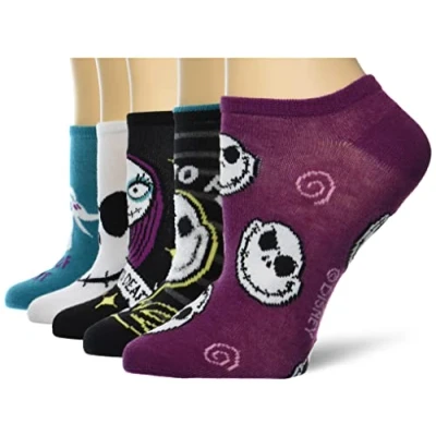 Image de Disney Nightmare Before Christmas No Show Socken, 5 Stück Chaussettes décontractées, Blanc/Bleu Sarcelle/Multicolore, 42 44.5 EU Femmes