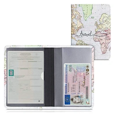 Image de kwmobile Porte permis de Conduire Carte Grise avec Compartiments Cartes Passeport Étui Portefeuille Protection en Simili Cuir Noir Multicolore