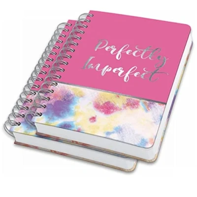 Image de SIGEL JN609 Lot de 2 Carnets notes à spirale premium, 16,8 x 21,5 cm, pointillé, couverture rigide, motif batik, rose/jaune/bleu Jolie