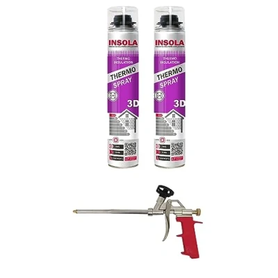 Image de Mousse expansive polyuréthane Projetable par Pulvérisation Thermo Spray 3D Insola 850 ml Lot 2 mousses + 1 Pistolet