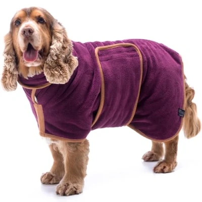 Image de Lucky Paws® Peignoir Chien pour à Double Couche Super absorbante et Serviette Ultra Douce en Un Seul Accessoire Luxueux (XXXL, Prune)