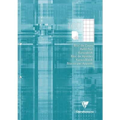 Image de Clairefontaine 5810C Un Bloc de Cours Encollé Perforé Turquoise A4 21x29,7 cm 200 Pages Quadrillé 10x10 avec Marge Papier Blanc 90 g Couverture Carte Pelliculée