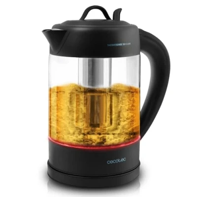 Image de Cecotec Bouilloire Électrique ThermoSense 390 Clear. 1.7 L, Verre Borosilicate, Sans BPA, Base 360º, Filtre Anticalcaire, Sélecteur de Température, Triple Système Sécurité, 2200 W.
