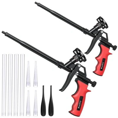 Image de Pistolet à Mousse, Preciva 2pcs Mousse Expansible, Professionnel en Polyuréthane Robuste pour Remplissage de Applicateur Calfeutrage et Étanchéité