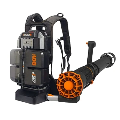 Image de WORX NITRO WG572E Souffleur à feuilles 80 V (4 x 20 V/4000 mAh) avec sac dos sans fil et unité d&#039;alimentation BASECAMP