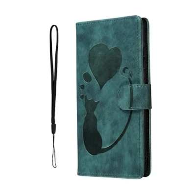 Image de Nodigo EU Compatible pour Samsung Galaxy A55 5G Coque Cuir Magnétique Antichoc avec Support Clapet Design Chat Motif Drôle Étui Kickstand Case Cover Housse Portefeuille Vert B