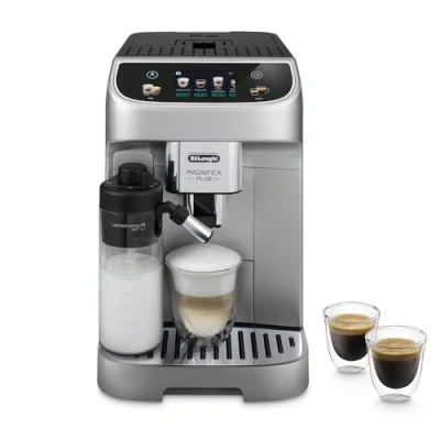 Image de De&#039;Longhi Magnifica Plus ECAM322.70.SB, Machine À Café Superautomatique Avec Système de Lait LatteCrema Pour Cappuccino Automatique, Écran Tactile Couleur, Fonction Extra Shot, 1450W, Argent/Noir