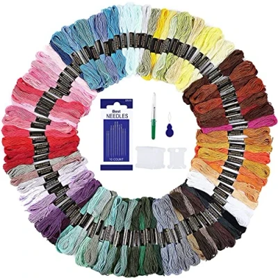 Image de Romon 100 Couleurs Fils à broder, Fil pour Bracelet Brésilien avec Accessoires d&#039;outils, Bresilien Set Point de Croix et Broderie, 8m (100 Colori)