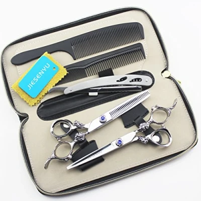 Image de JIESENYU Ensemble de ciseaux coiffure professionnels coupe cheveux coiffeur Kit Cisailles en acier inoxydable 6 pouces