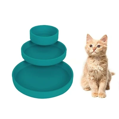 Image de Lollanda Lot de 3 gamelles en silicone pour chat Bol ovale Large gamelle nourriture sèche et humide (vert foncé)