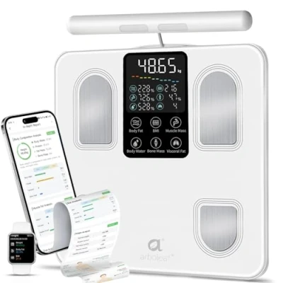 Image de arboleaf balance impedancemetre pese personne avec Analyseur de Composition Corporelle, 8 Électrodes &amp; Grand écran Mesure 27 Paramètres