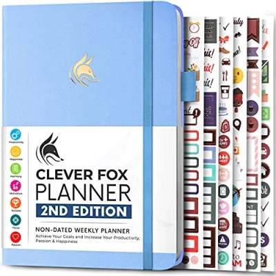 Image de Clever Fox Planificateur 2e édition d&#039;objectifs hebdomadaires et mensuels colorés, organiseur de gestion du temps productivité, non daté, A5 (pervenche)