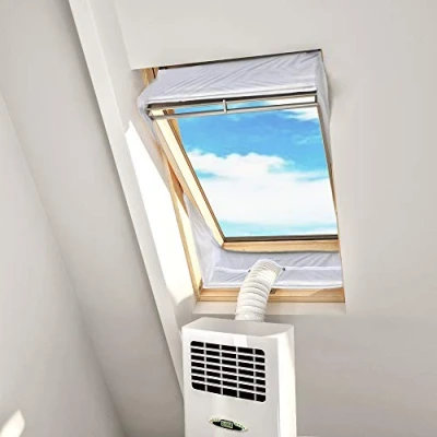 Image de Tissu d’Isolation HOOMEE Pour Fenêtre à Pivot Central avec Un Périmètre Allant Jusqu’à 300cm Climatiseur Mobile et Sèche Linge Adapté Toutes les Unités Mobiles De Climatisation(2x150CM)