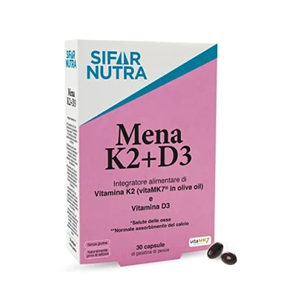 Image de Sifar Nutra Mena K2+D3 Vitamine K2 (ménaquinone 7 dans l&#039;huile d&#039;olive) D3 VitaMK7 complément pour les os, dents, muscles absorption du calcium Sans gluten ni lactose