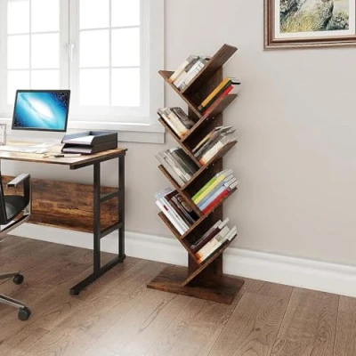 Image de YITAHOME Bibliothèqu Étagère à Livre Bureau, Industrielle Bois Etagères Rangement 9 Niveaux Gain de Place pour CD Albulm Livres Document in Salon Bureau Chambre