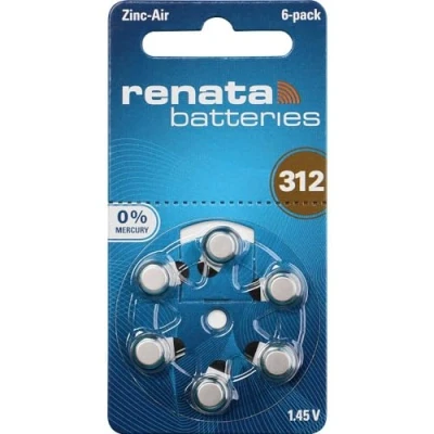 Image de RENATA Lot de 3 Blisters 6 Pile auditive ZA312 Zinc Air 0% Mercury 1,45V