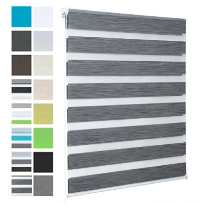 Image de WOLTU Store Enrouleur Jour Nuit sans Perçage, Zébré en Double Tissu, Rideau Translucide et Occultant, Protection de la Vie Privée, Montage Facile avec Clips, 90l x 150L cm, Gris marbré
