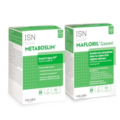 Image de ISN Ineldea Santé Naturelle Protocole Minceur Metaboslim + Mafloril Gasseri Aide à rééquilibrer le microbiote la perte de poids