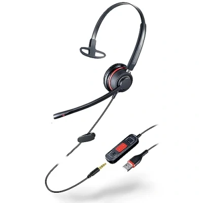Image de Cleyver Micro Casque Filaire USB et Jack 3,5 mm Mono, Ultra Leger, antibruit, Touche Mute, Noir ODHC60JUSB