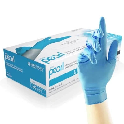 Image de UNIGLOVES Blu Pearl gants d&#039;examen en nitrile jetables polyvalents, sans poudre et latex boîte de 100 gants, bleus, taille XL (GP0015)