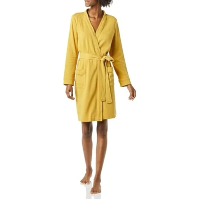 Image de Amazon Essentials Peignoir Long en Tissu Nid D’Abeille Léger (Grandes Tailles Disponibles) Femme, Jaune Moutarde, M