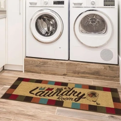 Image de Ottomanson Tapis de couloir collection Laundry bordure à carreaux dos en caoutchouc 50 cm x 150 multicolore