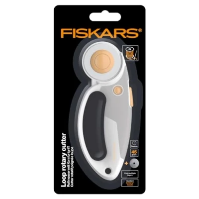 Image de Fiskars Cutter Rotatif en Titane, Lame rotative avec Poignée boucle, pour Droitier et Gaucher, Diamètre de la : 45 mm, orange/blanc/gris, 1066047