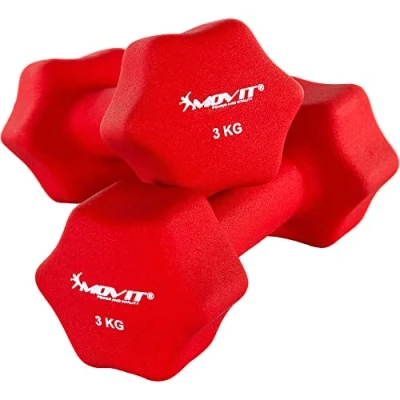 Image de MOVIT Lot de 2 haltères en néoprène, courts avec surface 2x 3 kg rouge