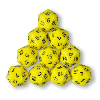 Image de Lot de 10 dés polyédriques W20 pour jeux rôle et table (jaune)