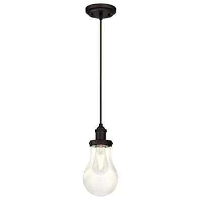 Image de Westinghouse 6338340 63383 Luminaire Suspendu d&#039;Intérieur à Une Lampe, Finition avec Verre en Larme Clair, Verre/,,, Bronze Huilé