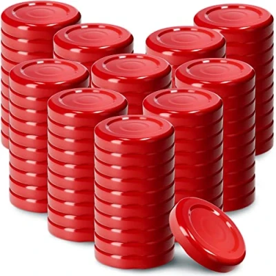 Image de KADAX Lot de 100 couvercles à visser fi43 mm en métal, compatibles avec les bocaux 40 ml, rechange 4 dents clipser, pour bocaux, bouteilles et (rouge)