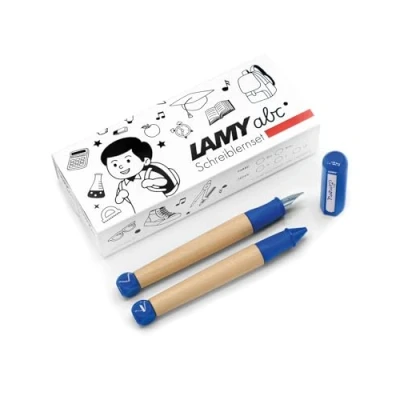 Image de Lamy ABC Kit d&#039;apprentissage d&#039;écriture bleu avec emballage cadeau comprenant 1 stylo plume fine et crayon à papier, poignée antidérapante, capuchon cube en plastique