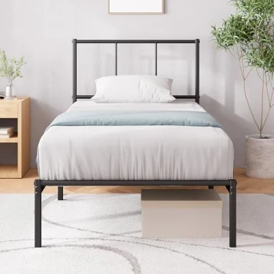 Image de Zinus Justin lit 190x90 cm Cadre de en métal avec tête Montage Facile Hauteur 30 Support Lattes Espace Rangement sous Le Design Moderne Noir