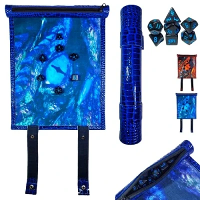 Image de Power Beast Dungeon Sac pour Les Dés et Piste de Dragon, 2 en 1, Plateau Jeu + Ensemble Dés, Donjons Dragons, D&amp;D, Dungeons and DND, RPG, Jeux Rôle. (BLUEDRAGON)