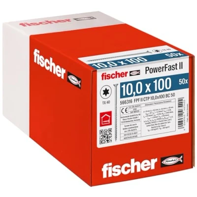 Image de fischer Vis de charpente PowerFast FPF II CTP 10,0x100 revêtement zingué, Filetage partiel, tête fraisée avec Empreinte Torx/Boîte 50
