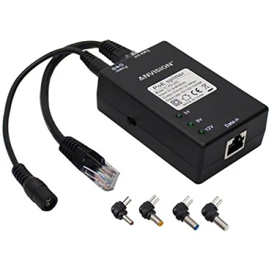 Image de ANVISION Adaptateur Active Gigabit PoE Splitter avec Conseils Multi Taille, 10/100 / 1000Mbps Compatible IEEE 802.3af, DC 5V 9V 12V Puissance de Sortie pour caméra IP Wirelss AP Voip Phone