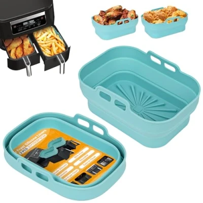 Image de Alyvisun Moule Silicone Air Fryer, 2 Pièces Moules pour Friteuse à Réutilisable Plat Airfryer Accessoire Rectangulaire Double Ustensiles Panier Chaud, Four, Microonde (Bleu)