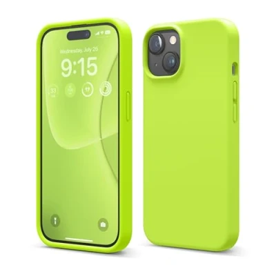 Image de elago Coque Silicone Liquide Compatible avec iPhone 15, Qualité Supérieure, Protection Intégrale [Structure Antichoc 4 Couches], Doublure Microfibre Douce Anti Rayures (Vert Citron)