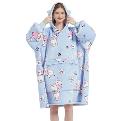 Image de VERTAST Sweat à Capuche Surdimensionné, Couverture Géant Confortable Doublure Sherpa Super Doux Chaude Homme Femmes, Éléphant Bleu