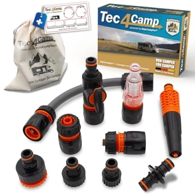 Image de MaJoCompTec® CONNECT 30 Kit de filtre à eau pour camping car Embout remplissage d&#039;eau caravane Accessoires couvercle réservoir Raccord tuyau compatible avec Gardena (kit