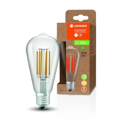 Image de LEDVANCE Lampe à économie d&#039;énergie LED, filament Edison, E27, blanc chaud (3000K), 4 watts, remplace une ampoule de 60W, très efficace et économe en énergie, pack 1